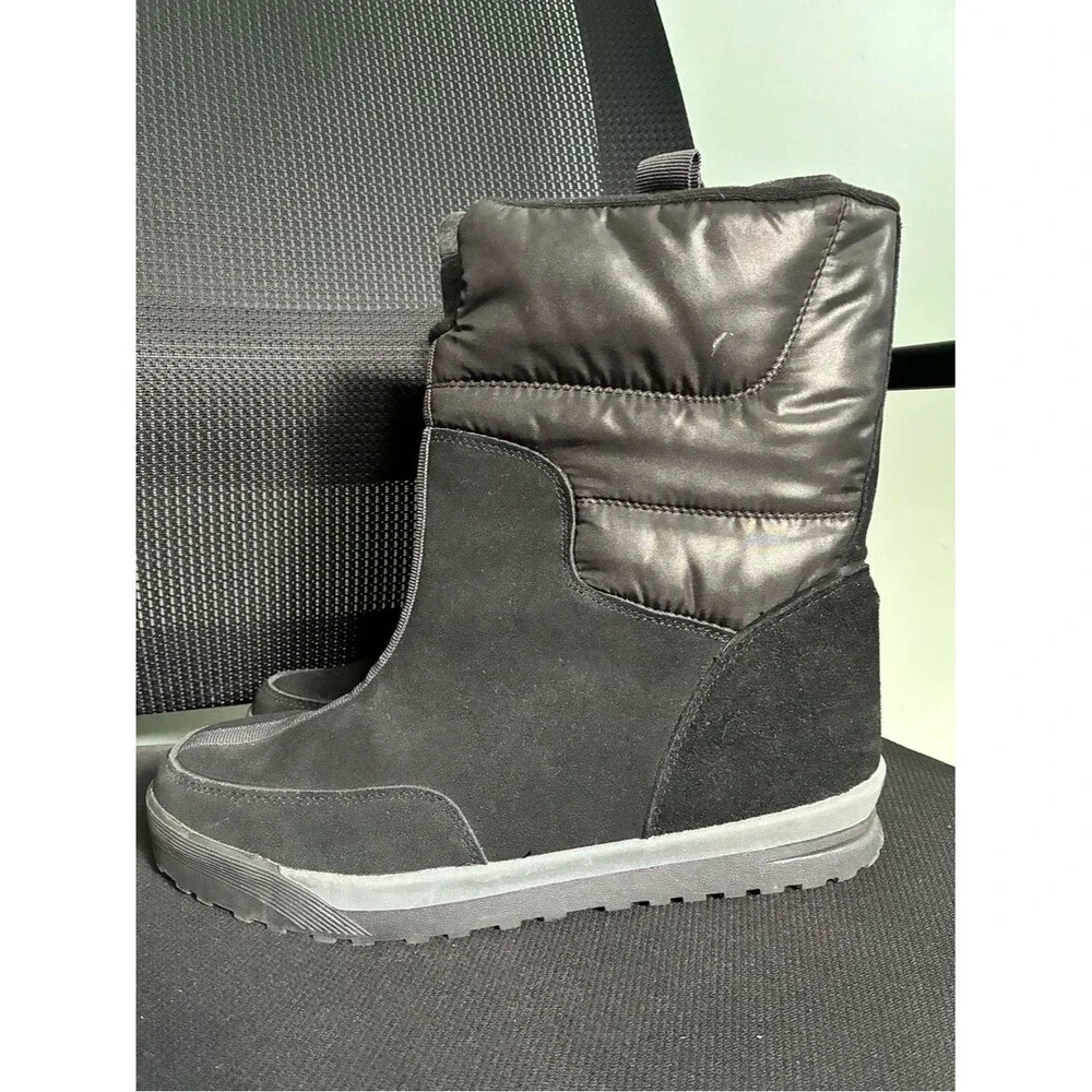 Lands End Black Leather Pull On Winter Snowboots Womens US Sz 10 Commuter